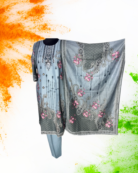 Festive Wear Grey Straight Cut Kurta Set