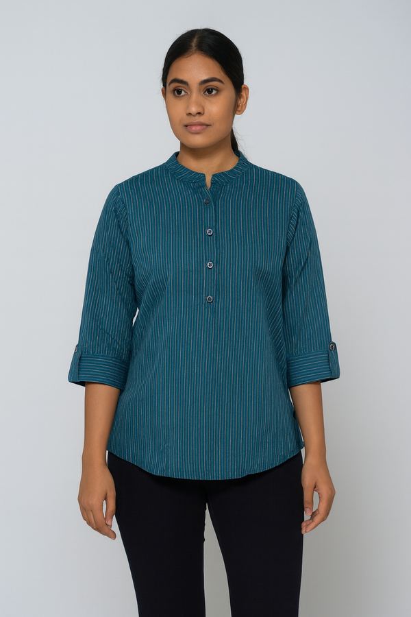 Green Cotton Short Kurti - HAB Collections