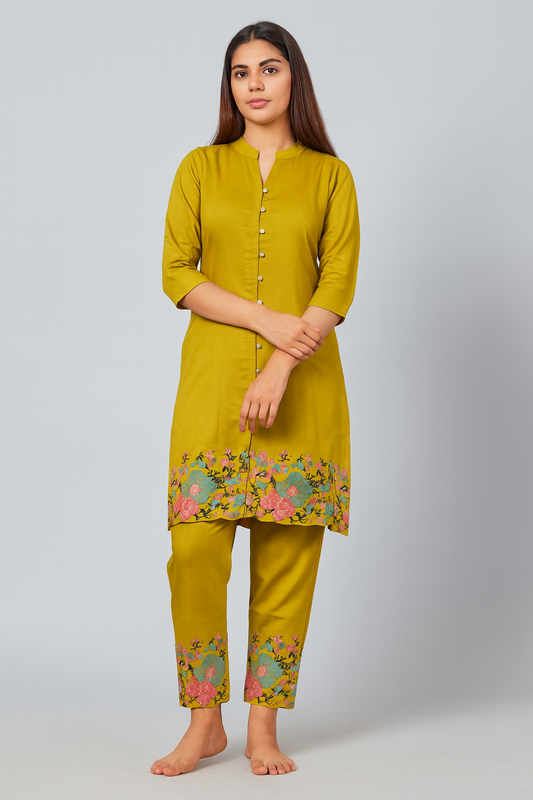 Festive Wear Mustard Co-ord Set – Rayon Fabric