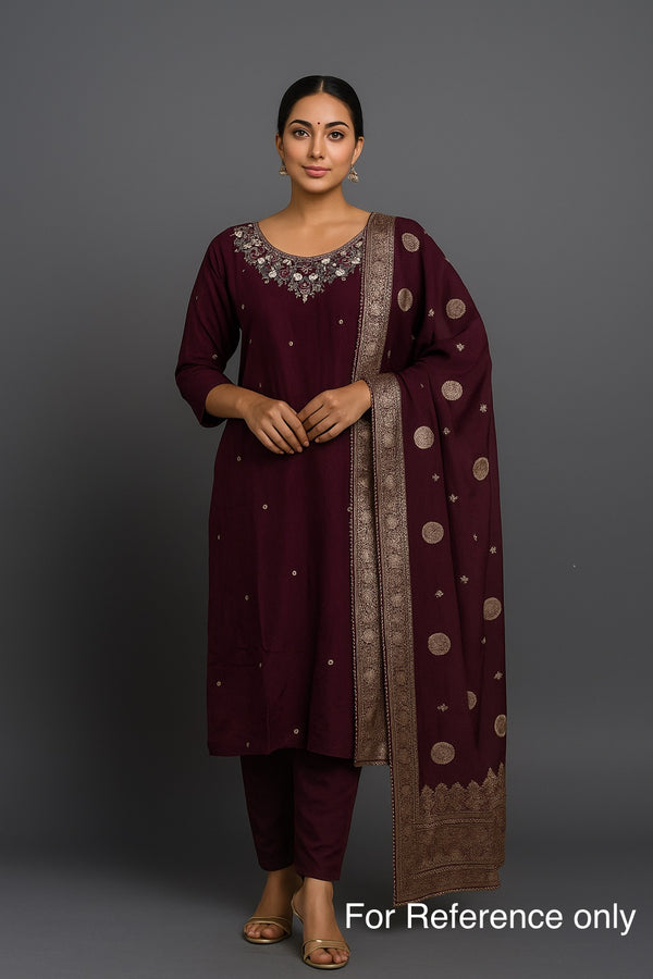 Wine Dola Silk Kurta Set - HAB Collections