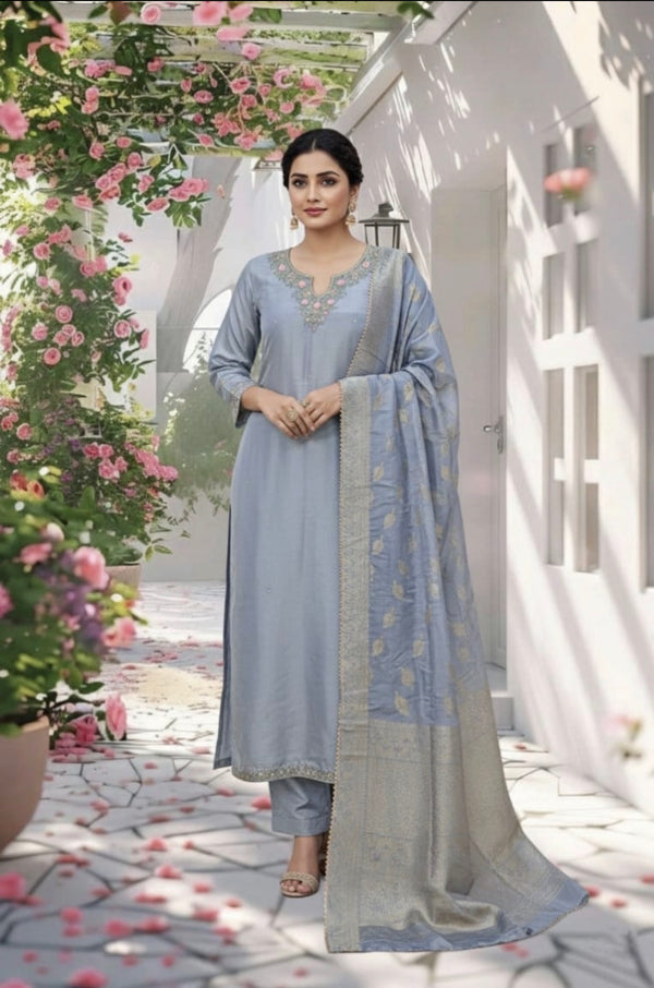 Powder Blue Tissue Silk Kurta Set - HAB Collections