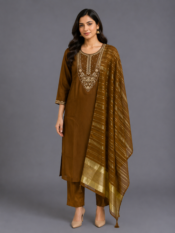 Brown Silk Kurta Set · KSBR8