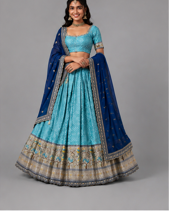 Blue Silk Lehenga · LEBL