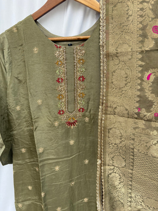 Hand Made Festive Wear Green Kurta Set