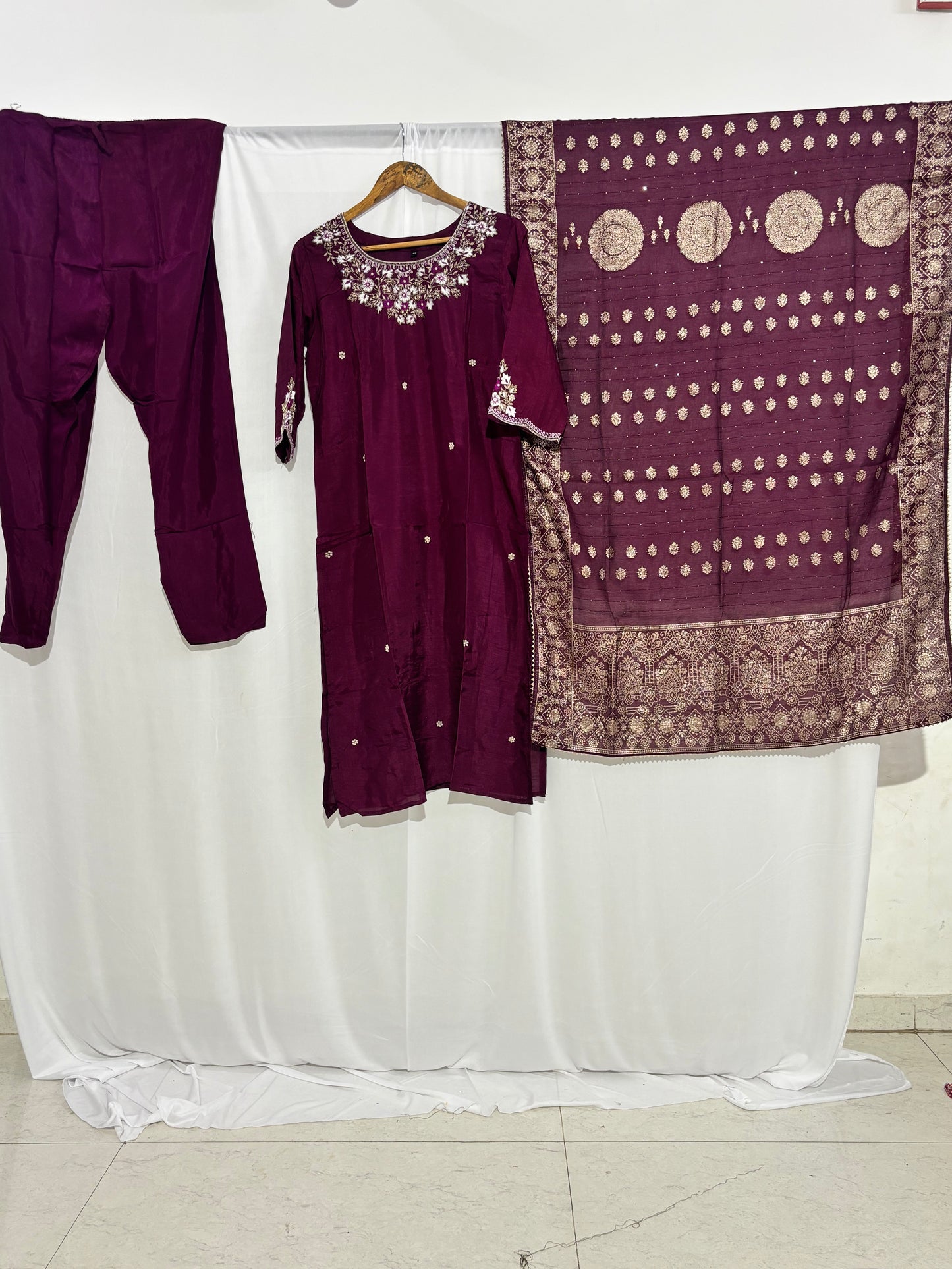 Festive Wear Wine Kurta Set