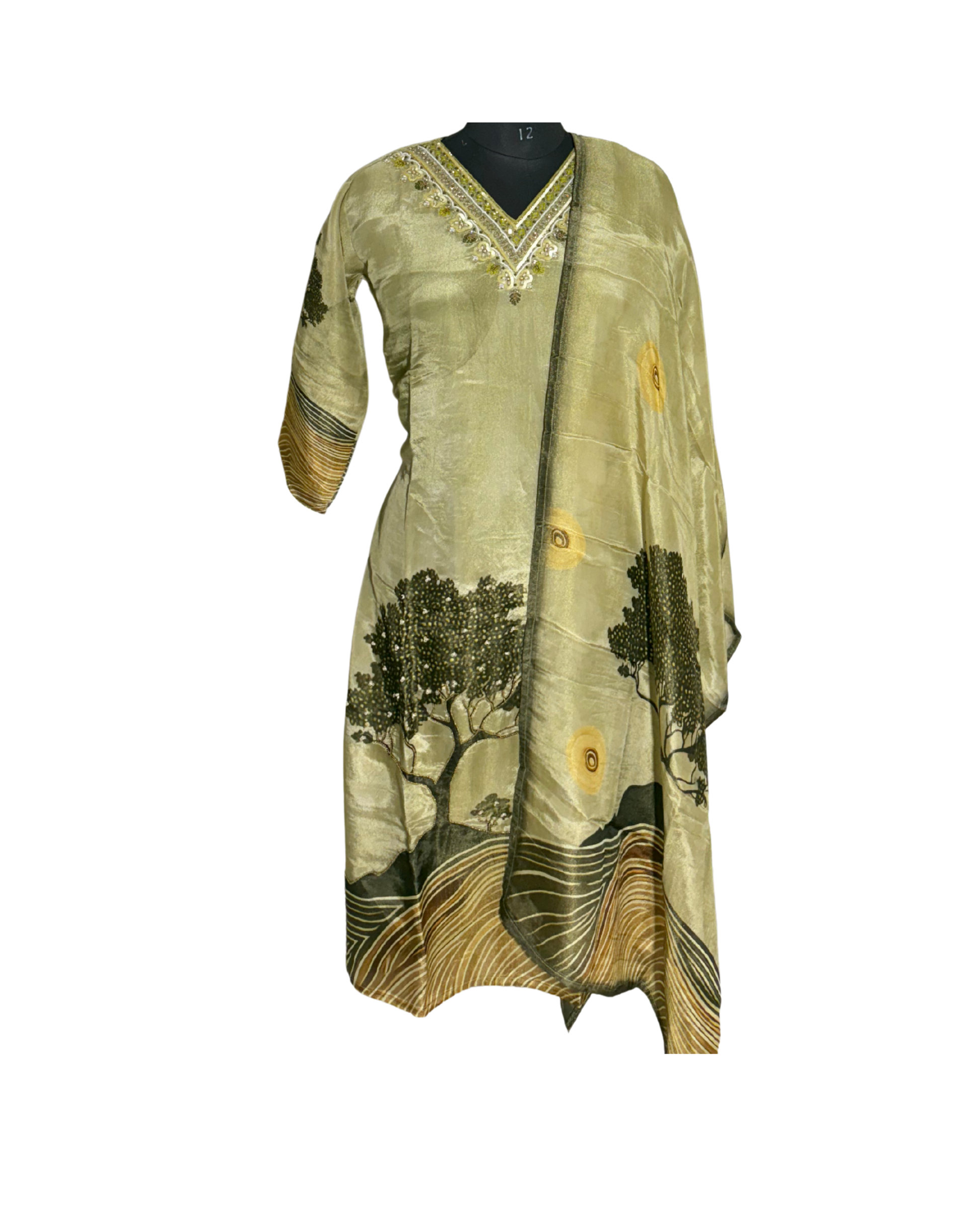 Festive Wear Olive Green Straight Cut Kurta Set - HAB Collections
