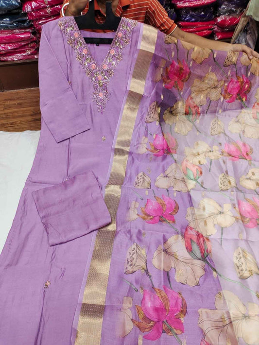 Festive Wear Lavender Kurta Set