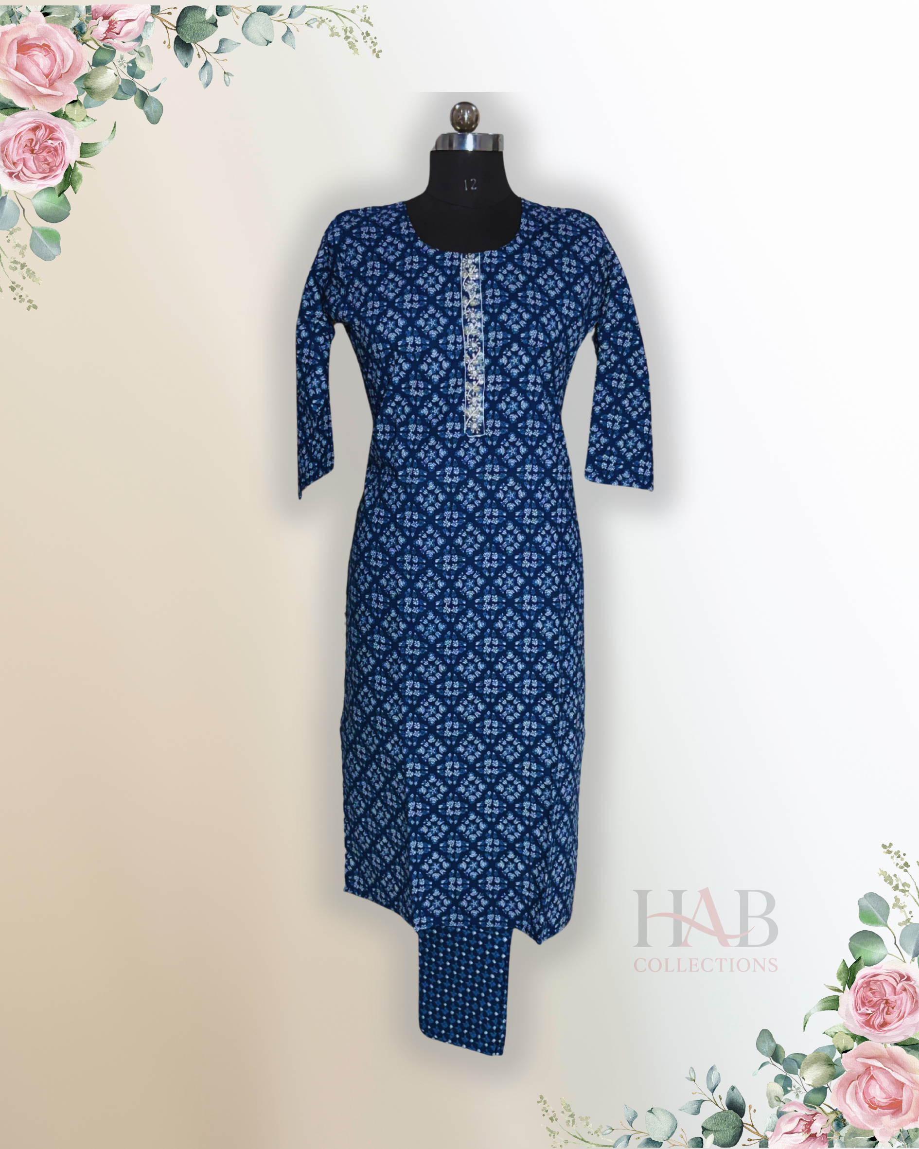 Daily Wear 2PC Blue Straight Cut Kurta Set - HAB Collections