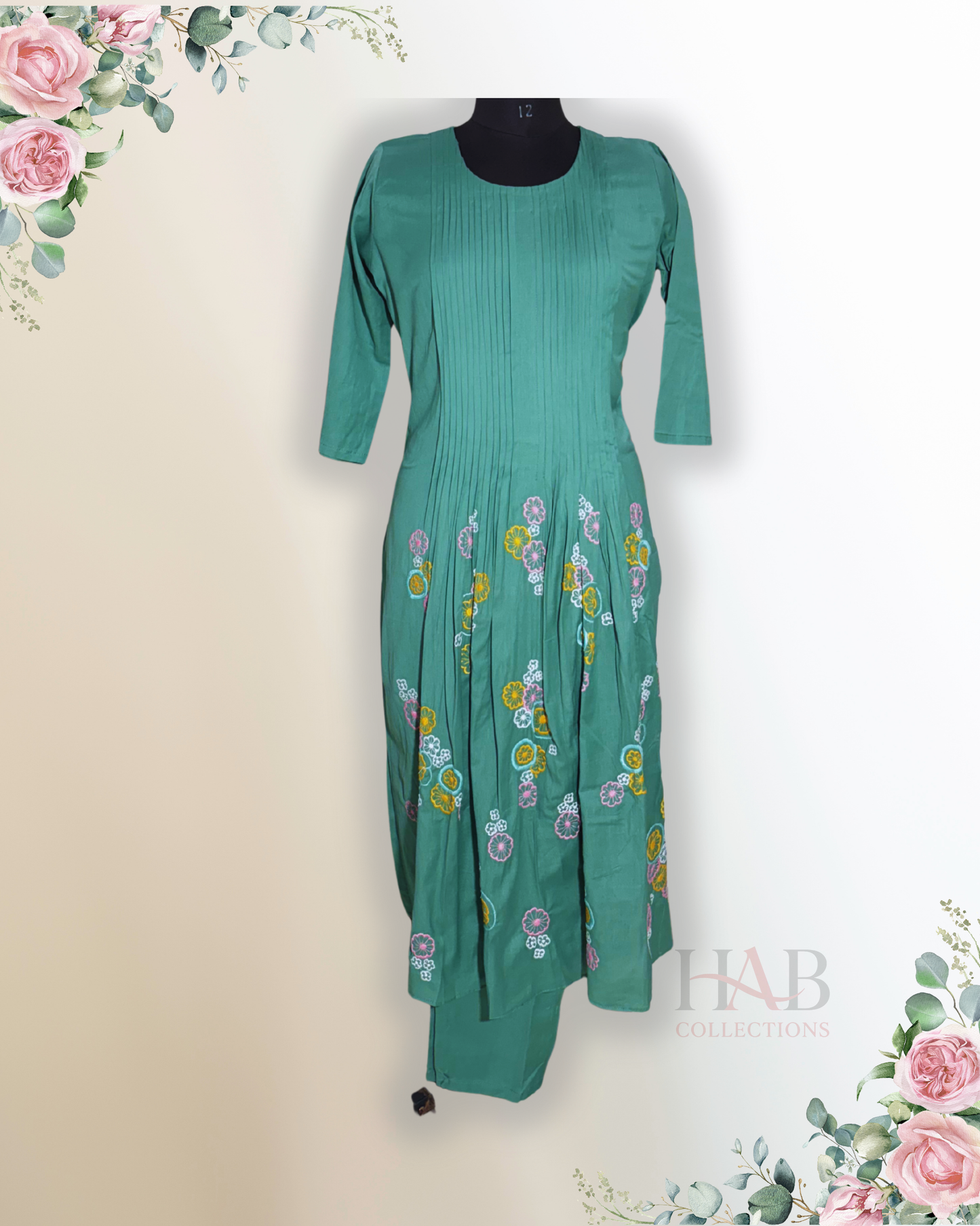 Daily Wear 2PC Green Anarkali Kurta Set - HAB Collections