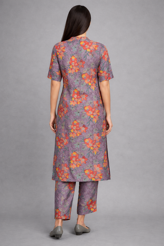 Daily Wear 2PC Purple Straight Cut Kurta Set