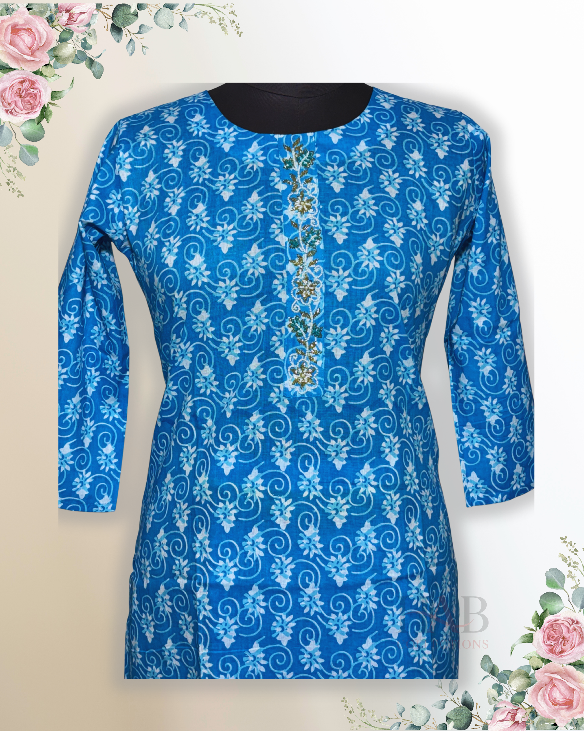 Daily Wear 2PC Sky Blue Straight Cut Kurta Set - HAB Collections