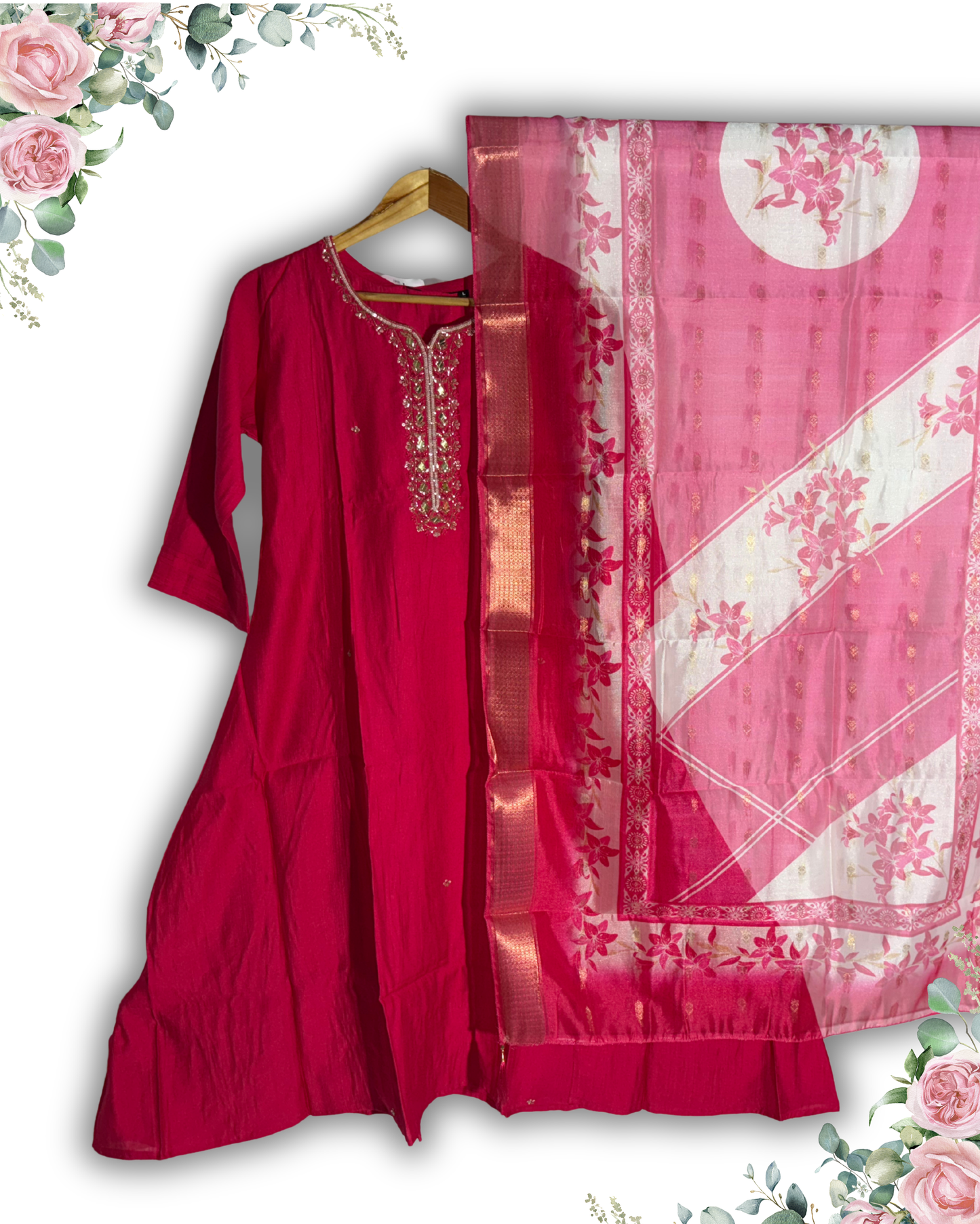 Festive Wear Pink A-Line Kurta Set – Exclusive Silk Fabric