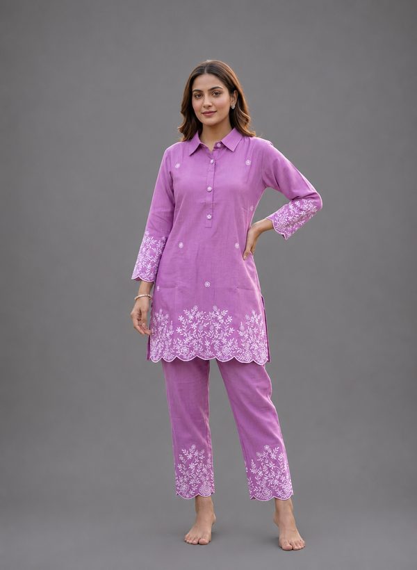 Lavender Viscose Rayon Co-Ord Set - HAB Collections