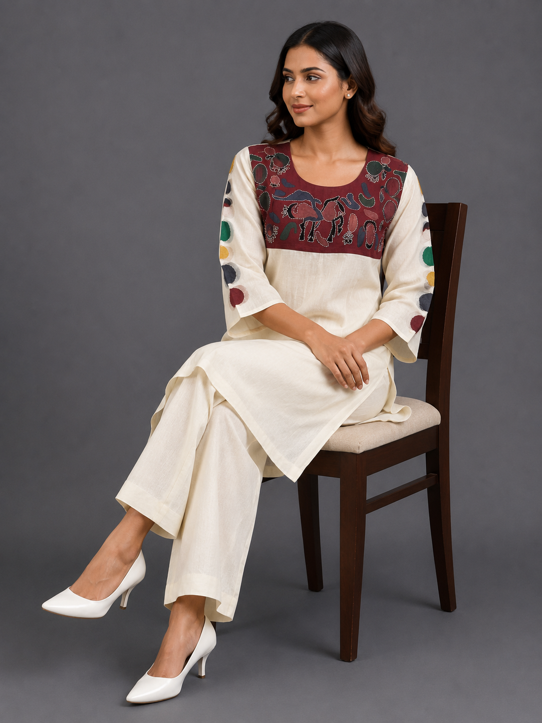 Festive Wear White Mul Chanderi Co-Ord set - Code: CSWH5