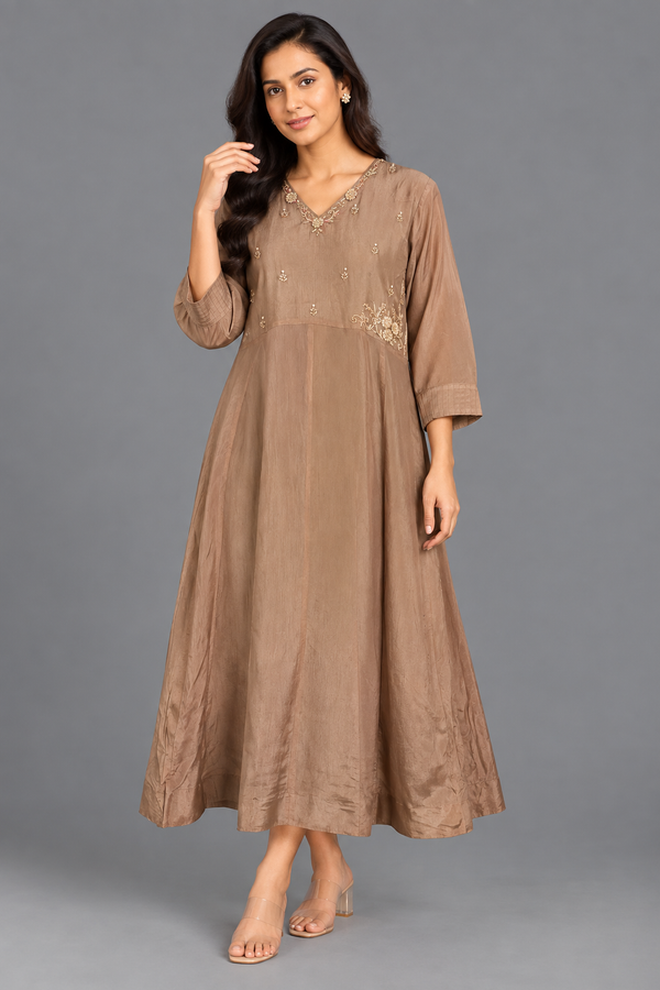 Brown Muslin Silk A-Line Suit · FRBR