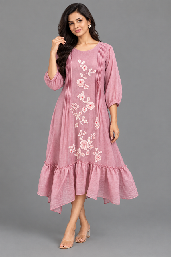 Mauve Pink Mul Chanderi A-Line Suit · FRMAPI