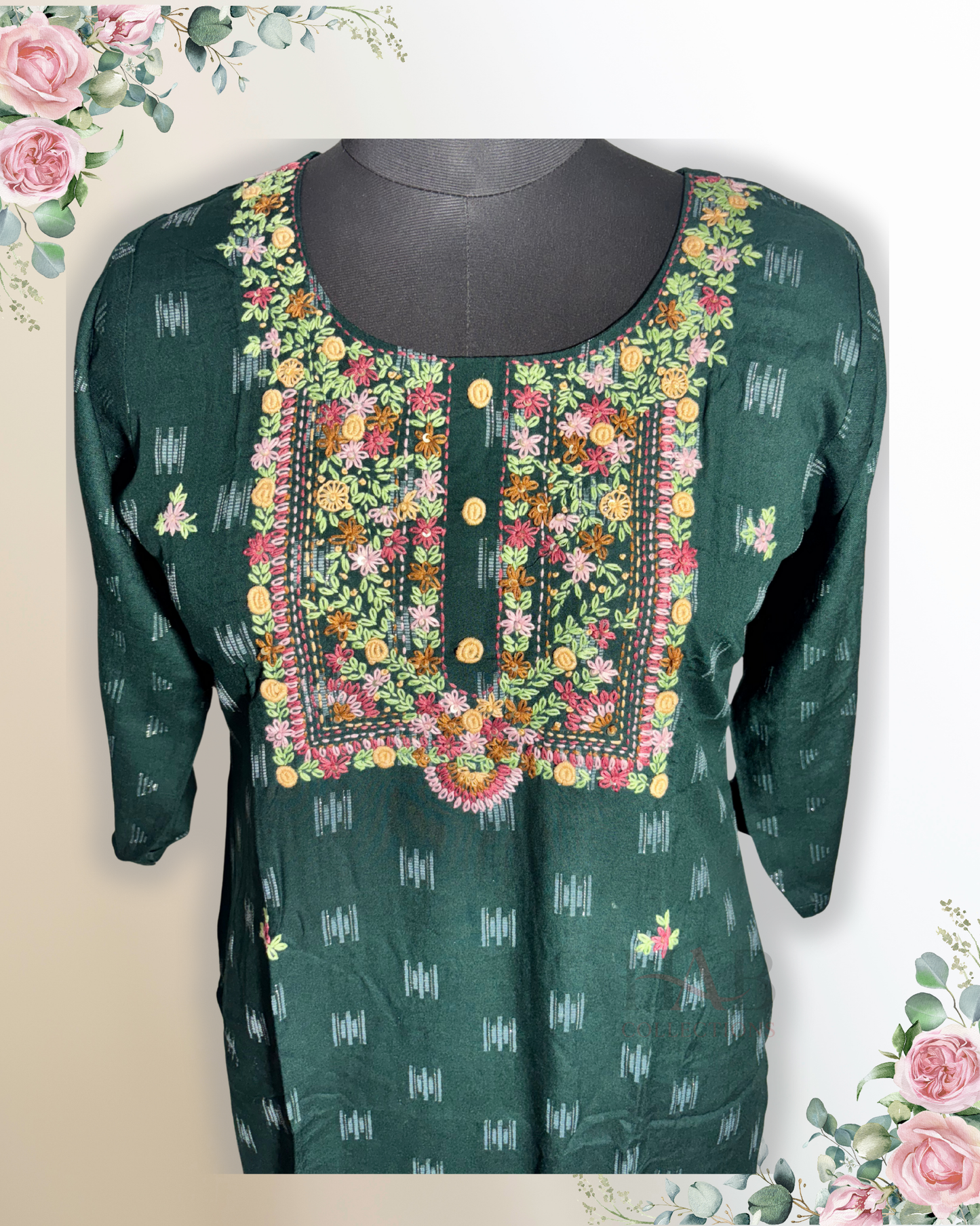 Daily Wear Bottle Green Kurti - HAB Collections