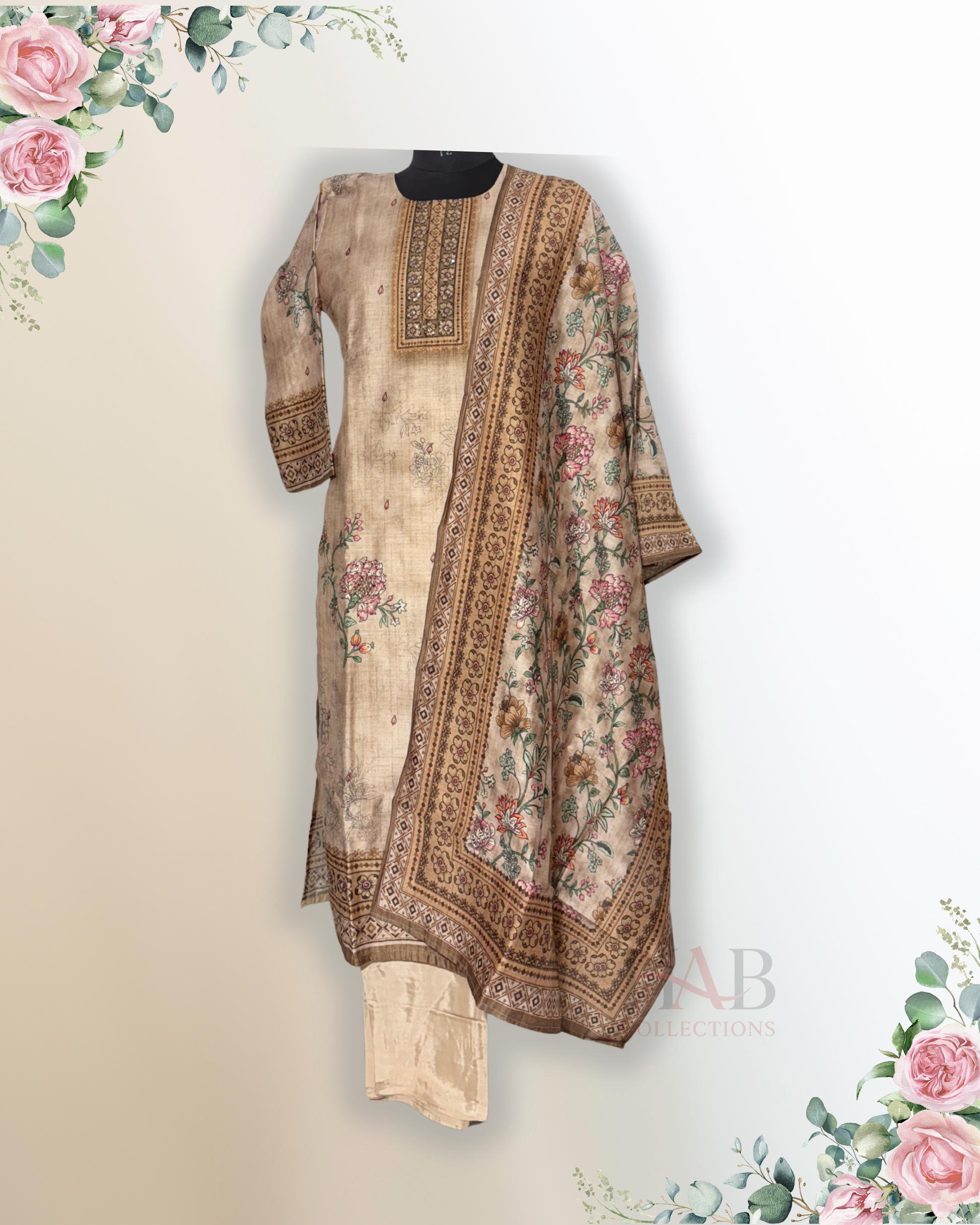 Festive Wear Beige Straight Cut Kurta Set - HAB Collections