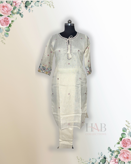 Festive Wear Beige Straight Cut Kurta Set - HAB Collections