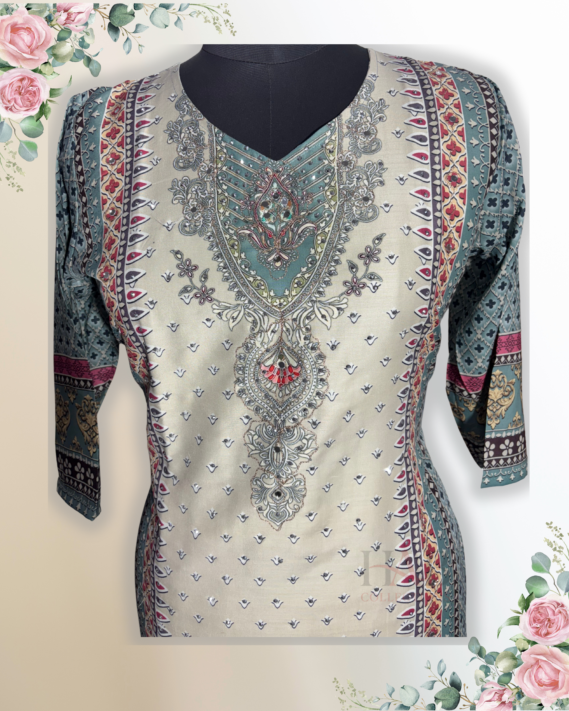 Festive Wear Beige Straight Cut Kurta Set - HAB Collections