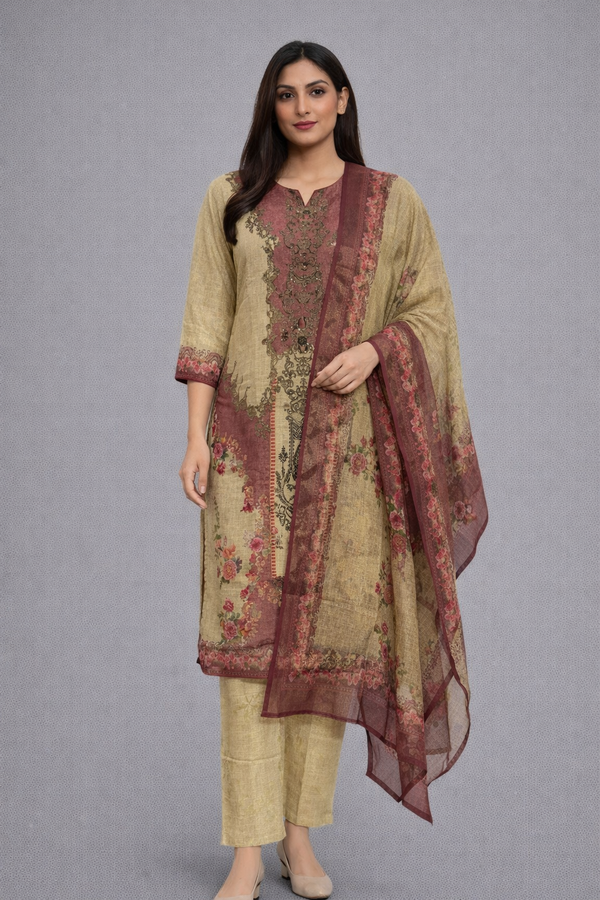 Beige Shimmer Kurta Set - HAB Collections