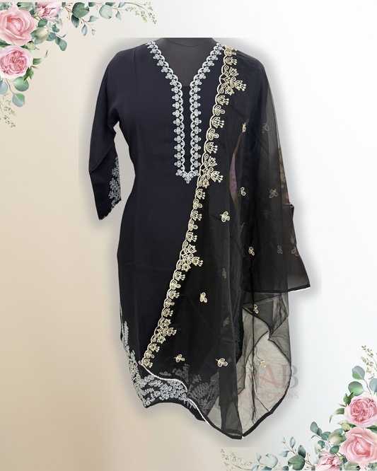 Festive Wear Black Straight Cut Kurta Set - HAB Collections