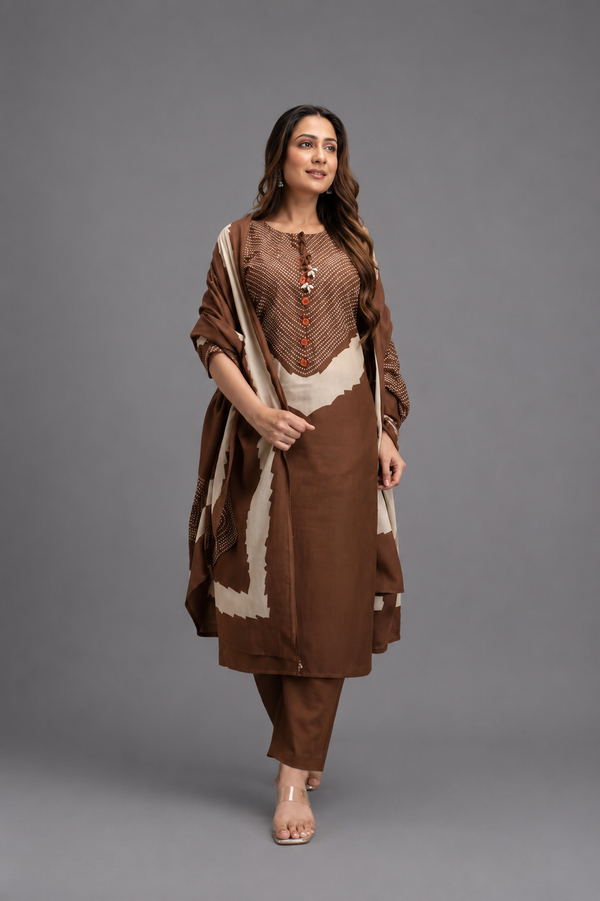 Brown Cotton Kurta Set - HAB Collections