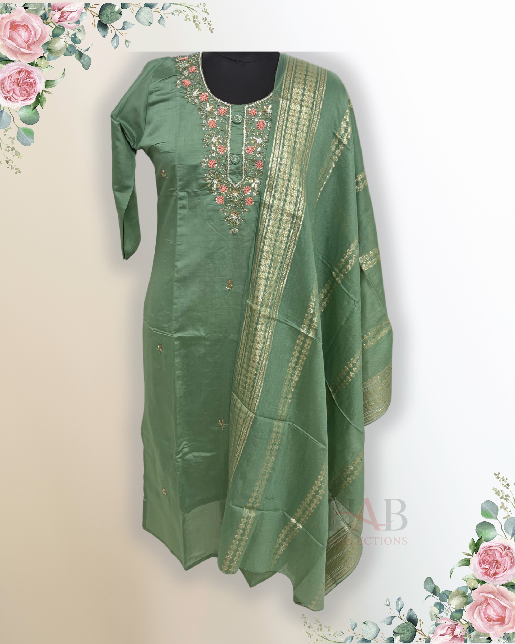 Festive Wear Green Straight Cut Kurta Set - HAB Collections