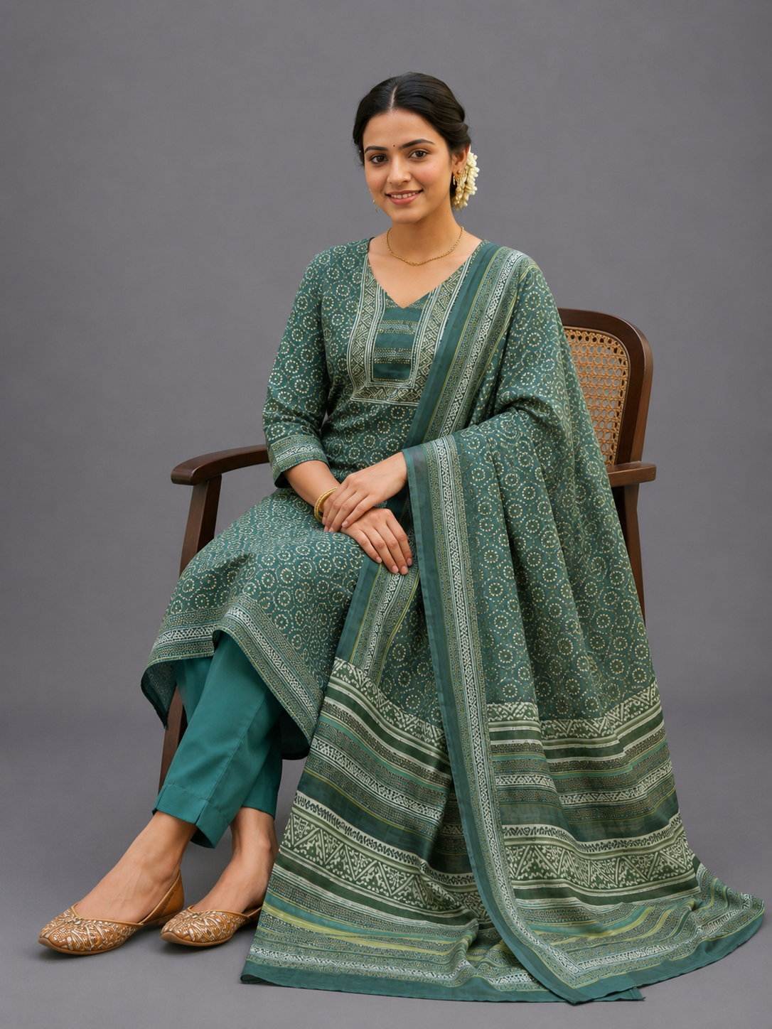 Daily Wear Green Kota Kurta Set - Code: KSGR13