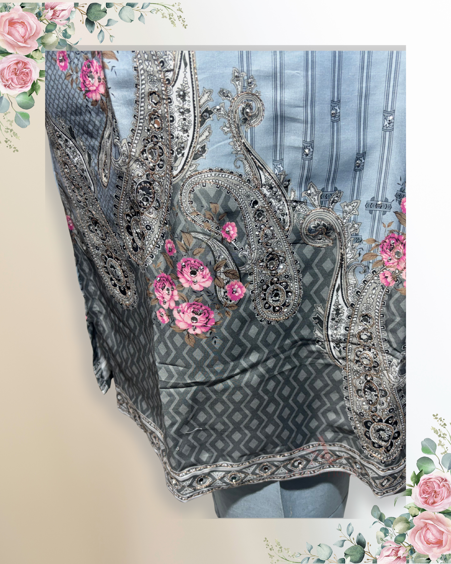 Festive Wear Grey Straight Cut Kurta Set - HAB Collections