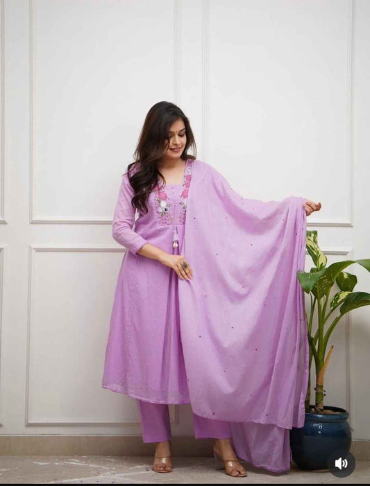 Daily Wear Lavender Cotton Kurta Set