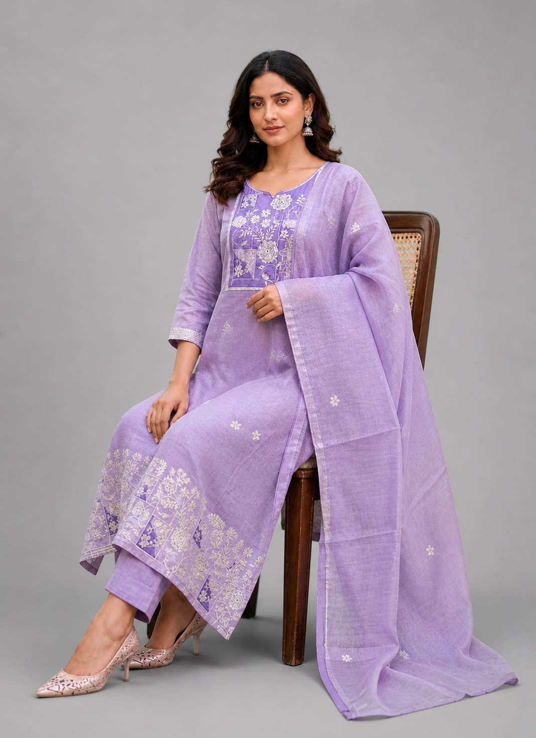 Daily Wear Lavender Chanderi Kurta Set - Code: KSLA3