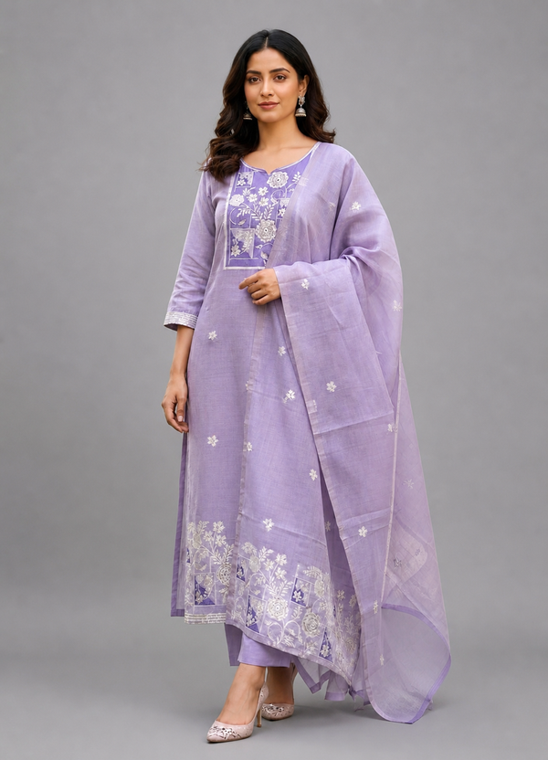 Lavender Chanderi Kurta Set - HAB Collections