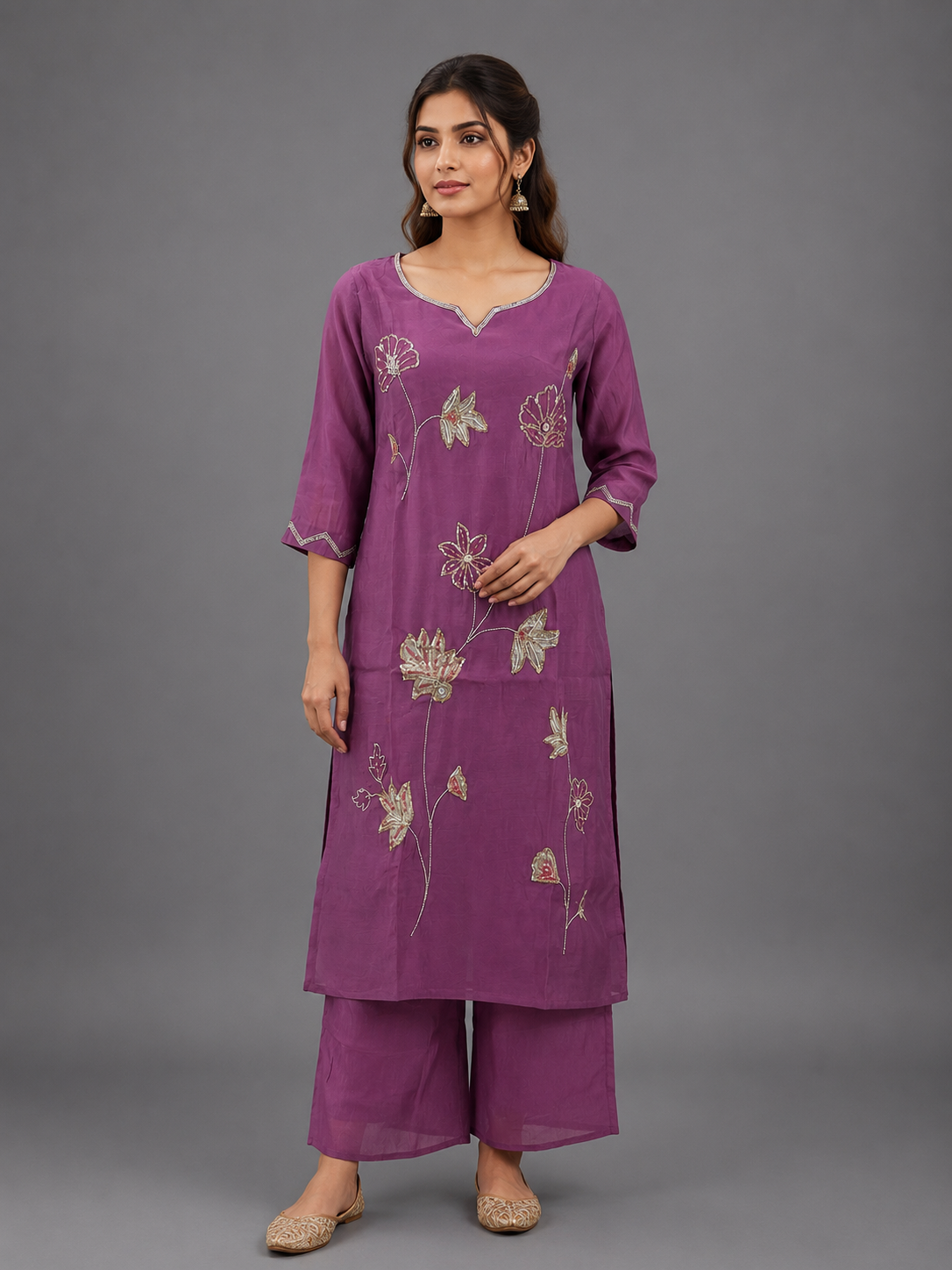 Festive Wear Mul Chanderi Mauve Kurta Set - Code: KSMA