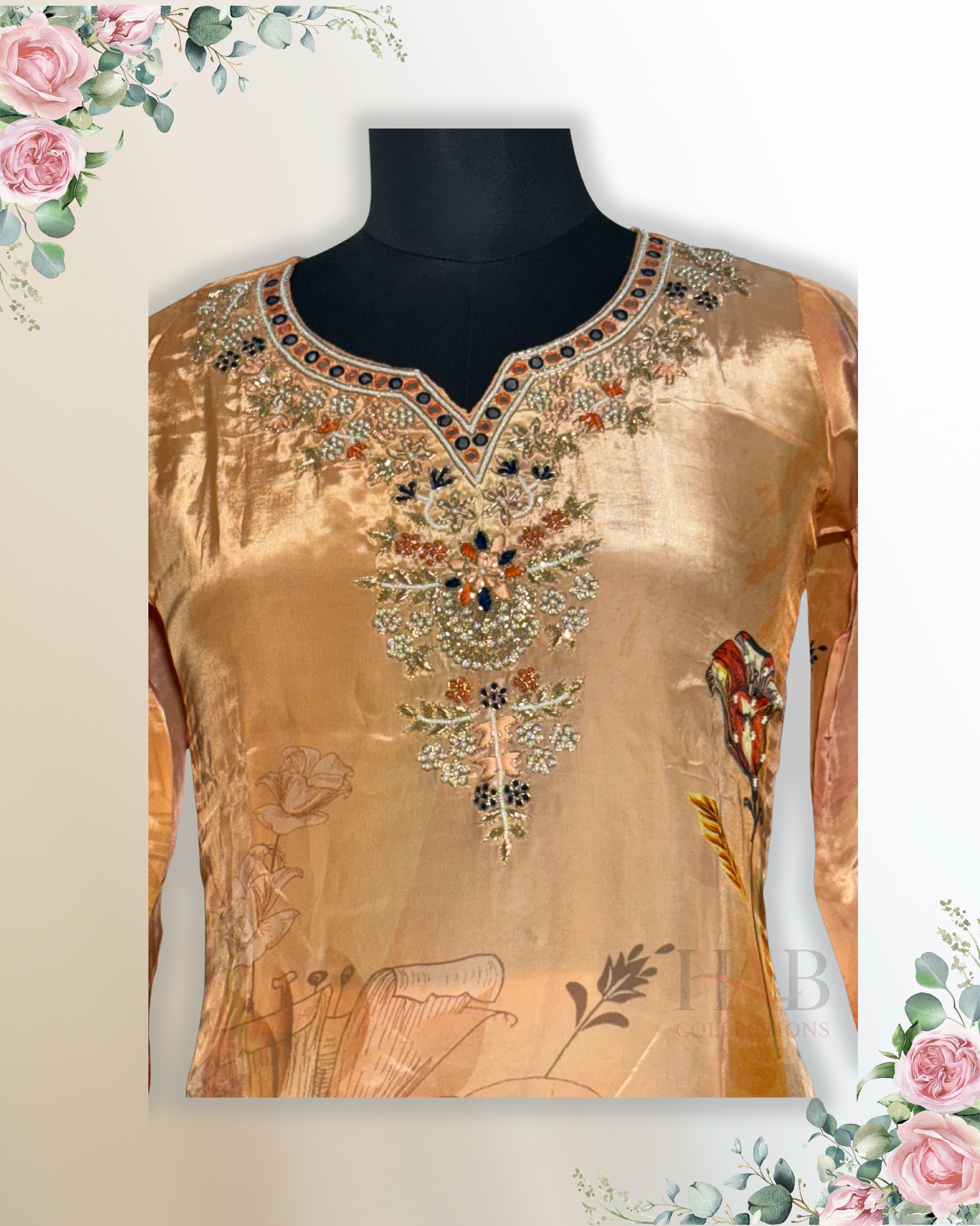 Festive Wear Orange Straight Cut Kurta Set - HAB Collections