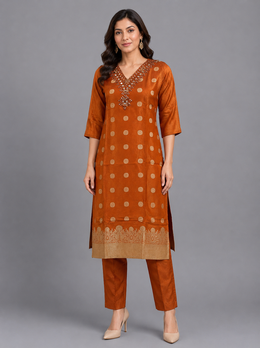 Festive Wear Orange Tissue Kurta Set - Code: KSOR7