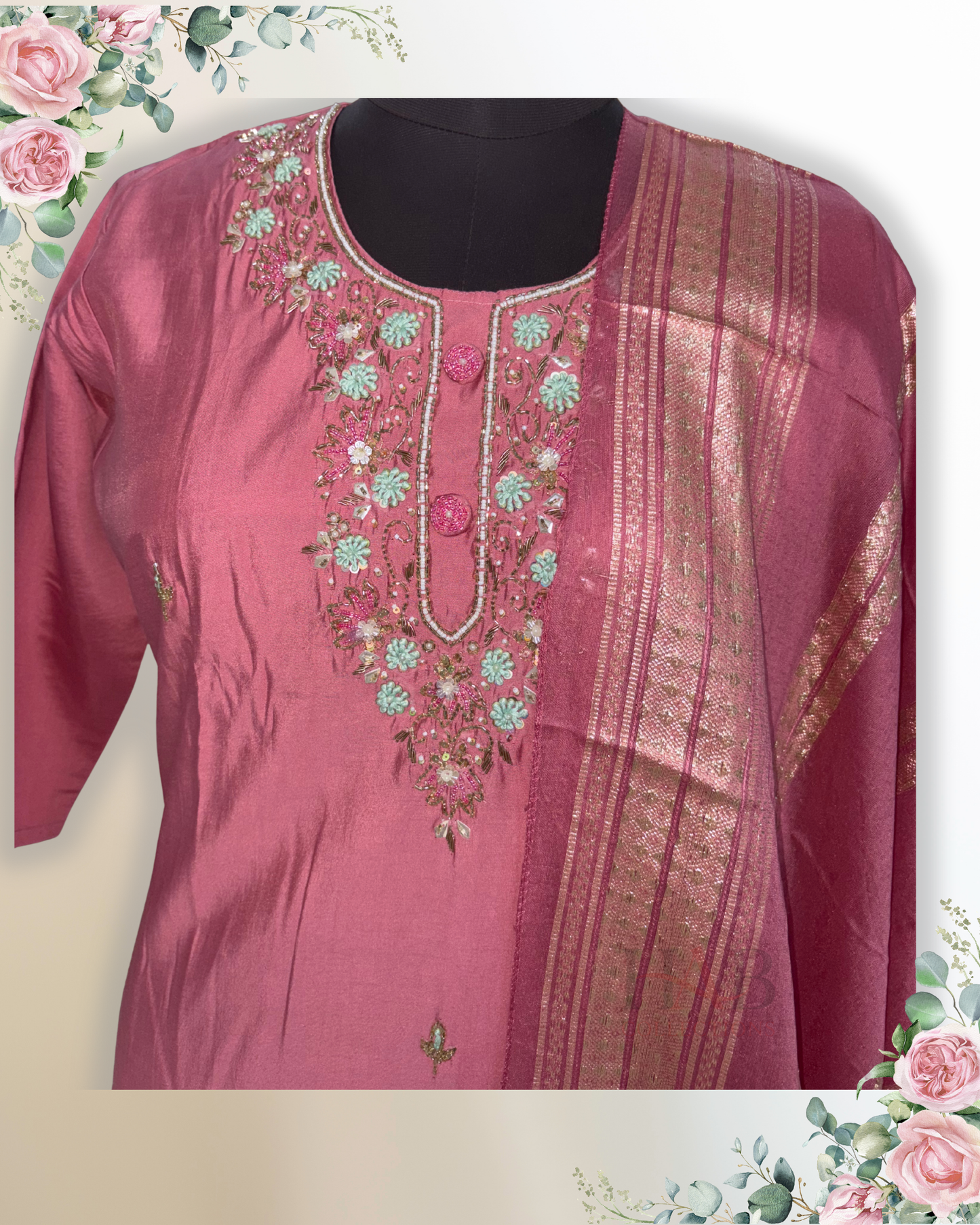 Festive Wear Pink Straight Cut Kurta Set - HAB Collections