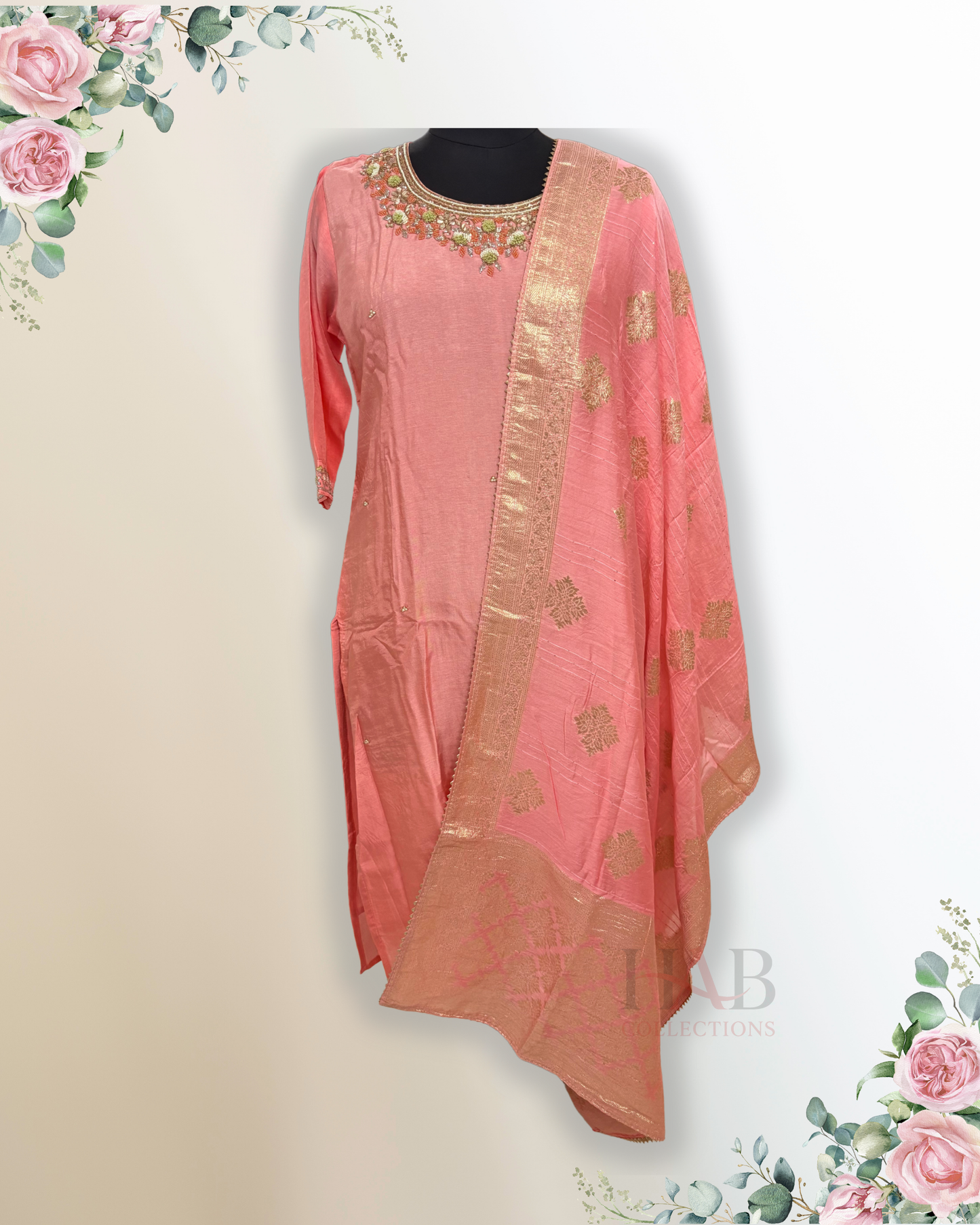 Festive Wear Pink Straight Cut Kurta Set - HAB Collections