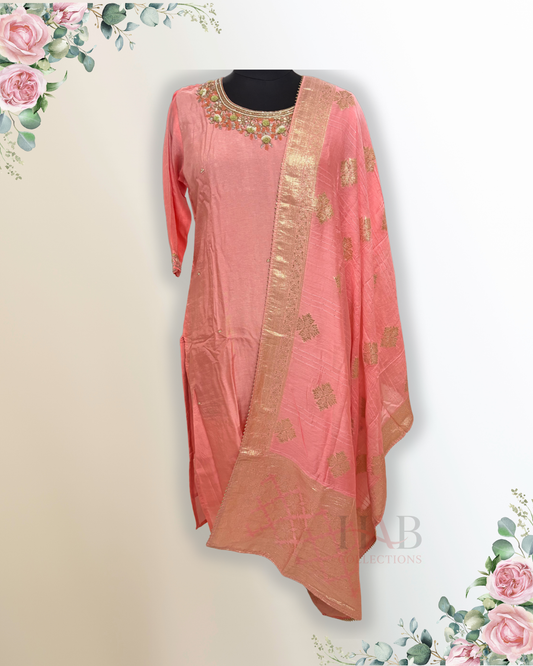 Festive Wear Pink Straight Cut Kurta Set - HAB Collections