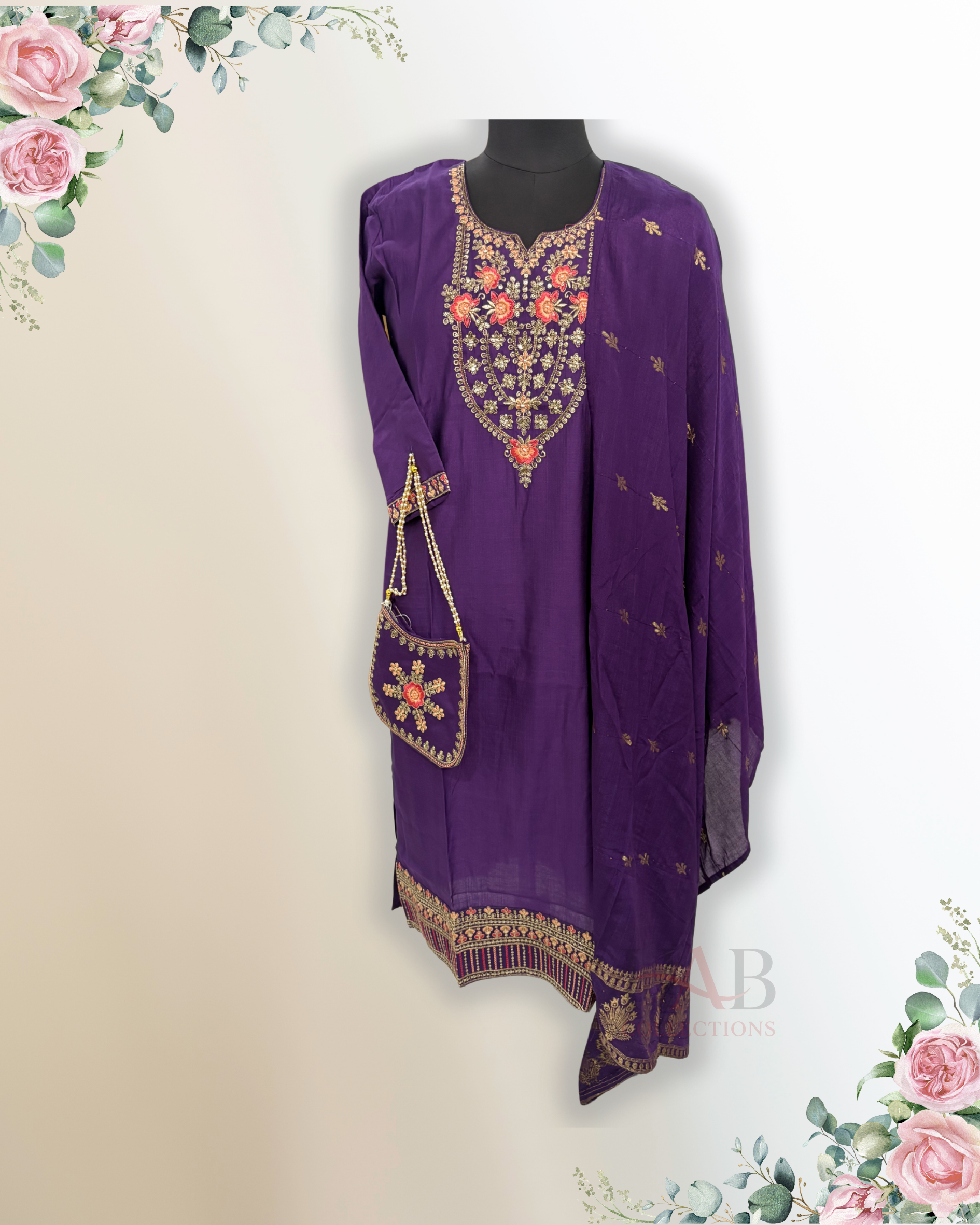 Festive Wear Purple Straight Cut Kurta Set - HAB Collections