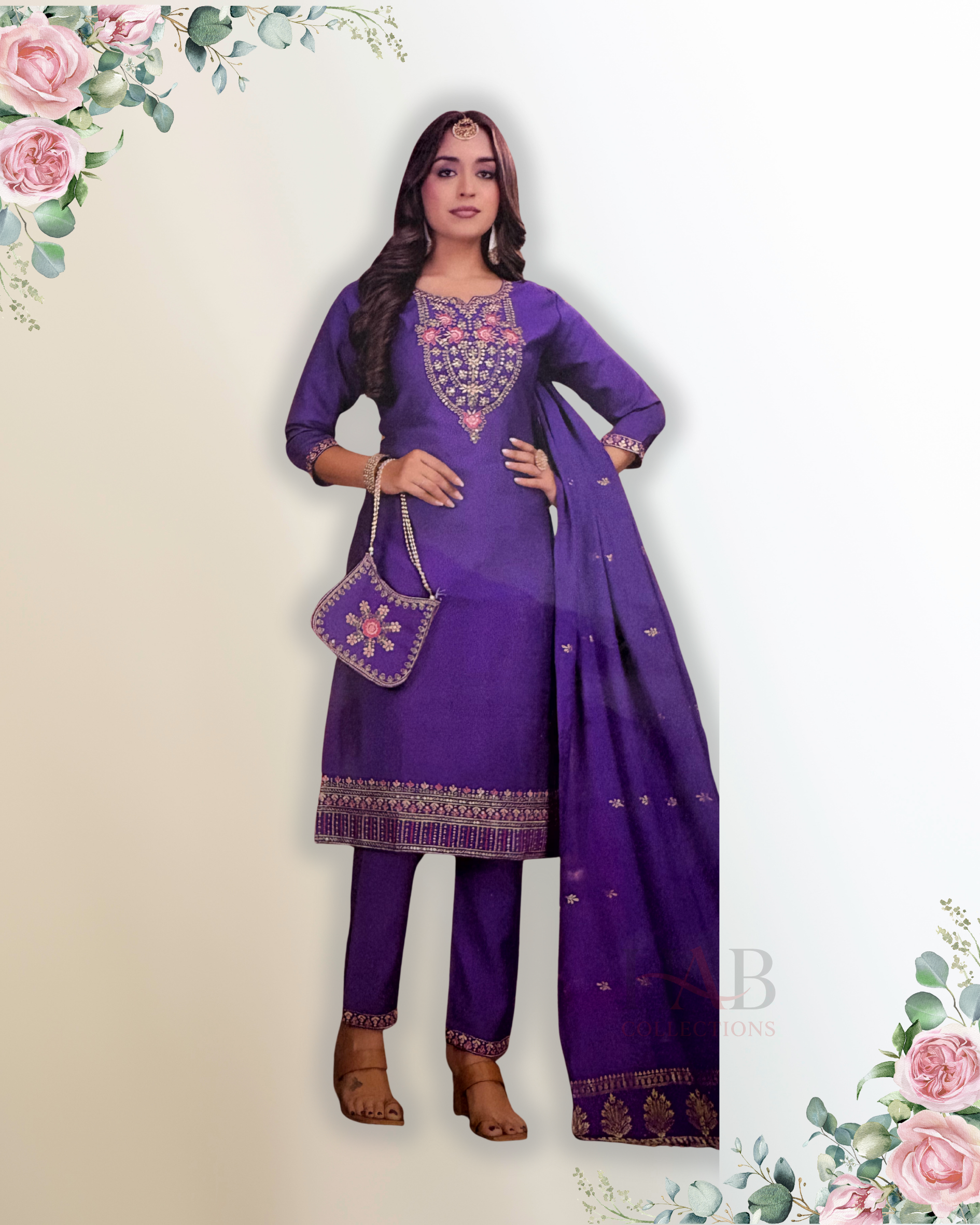 Festive Wear Purple Straight Cut Kurta Set - HAB Collections