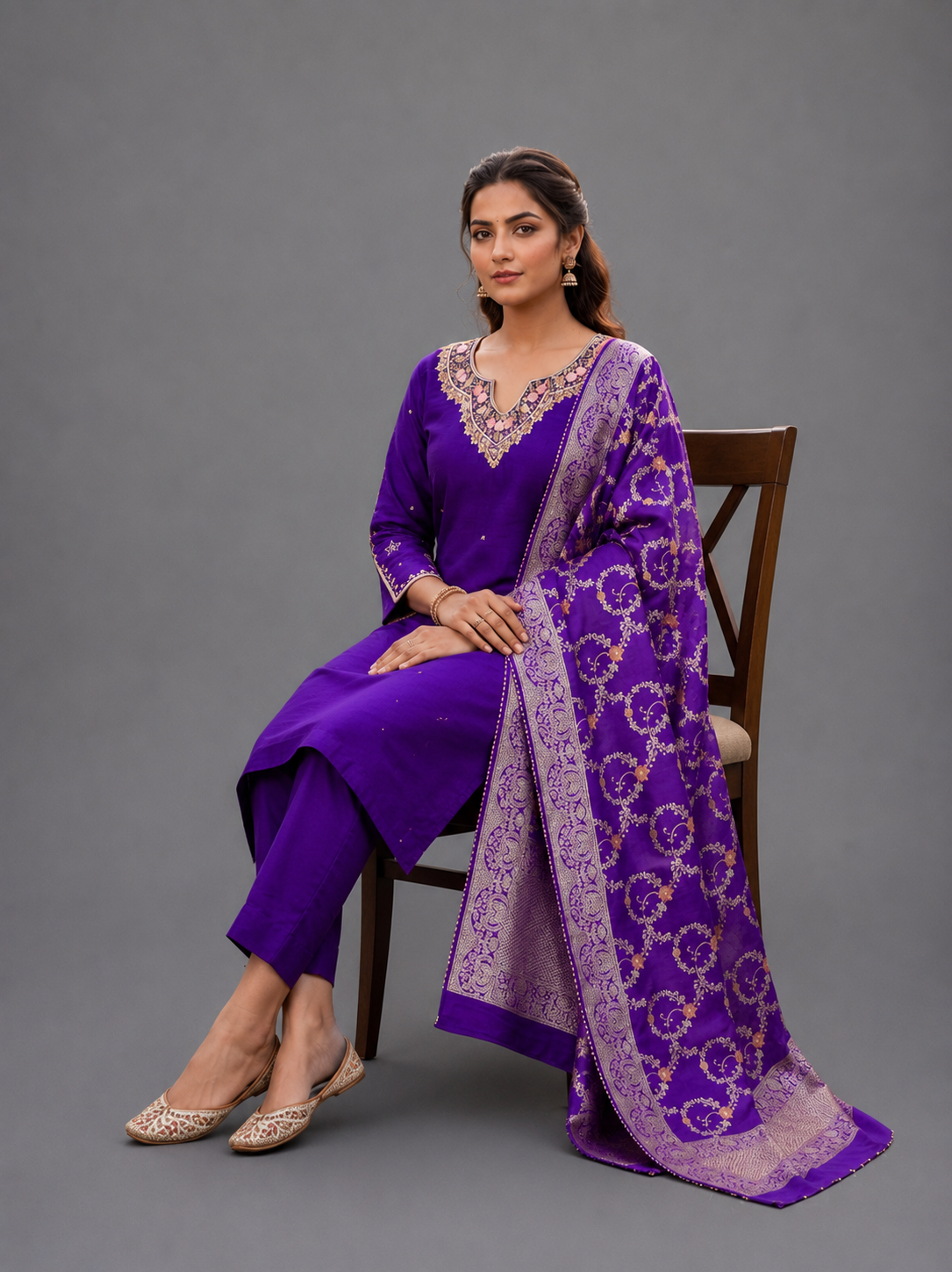 Festive Wear Purple Dola Silk Kurta Set - Code: KSPU11