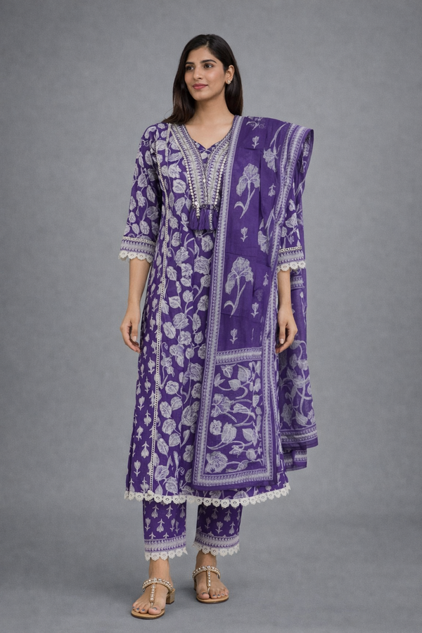 Purple Cotton Kurta Set - HAB Collections