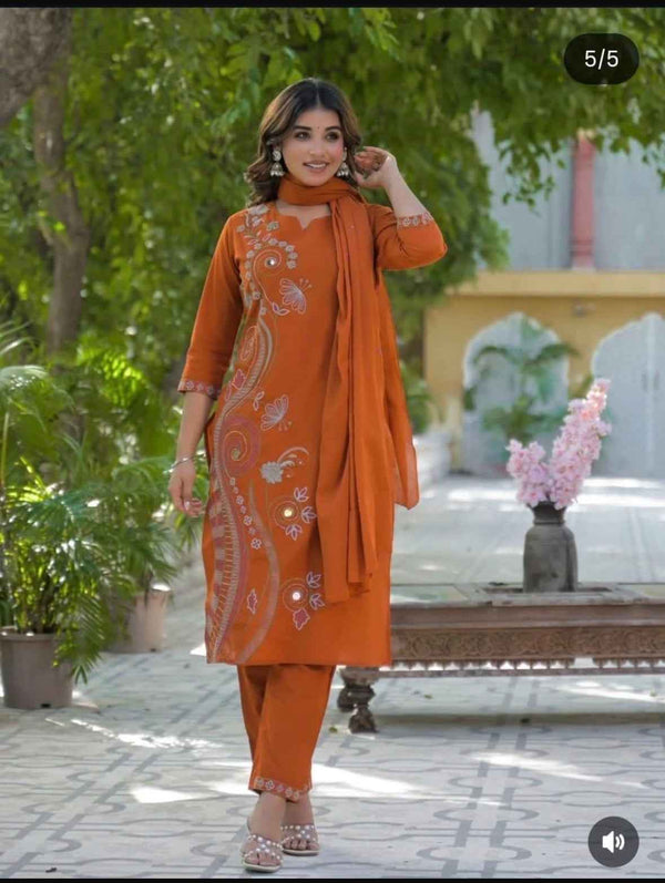 Rust Cotton Kurta Set - HAB Collections