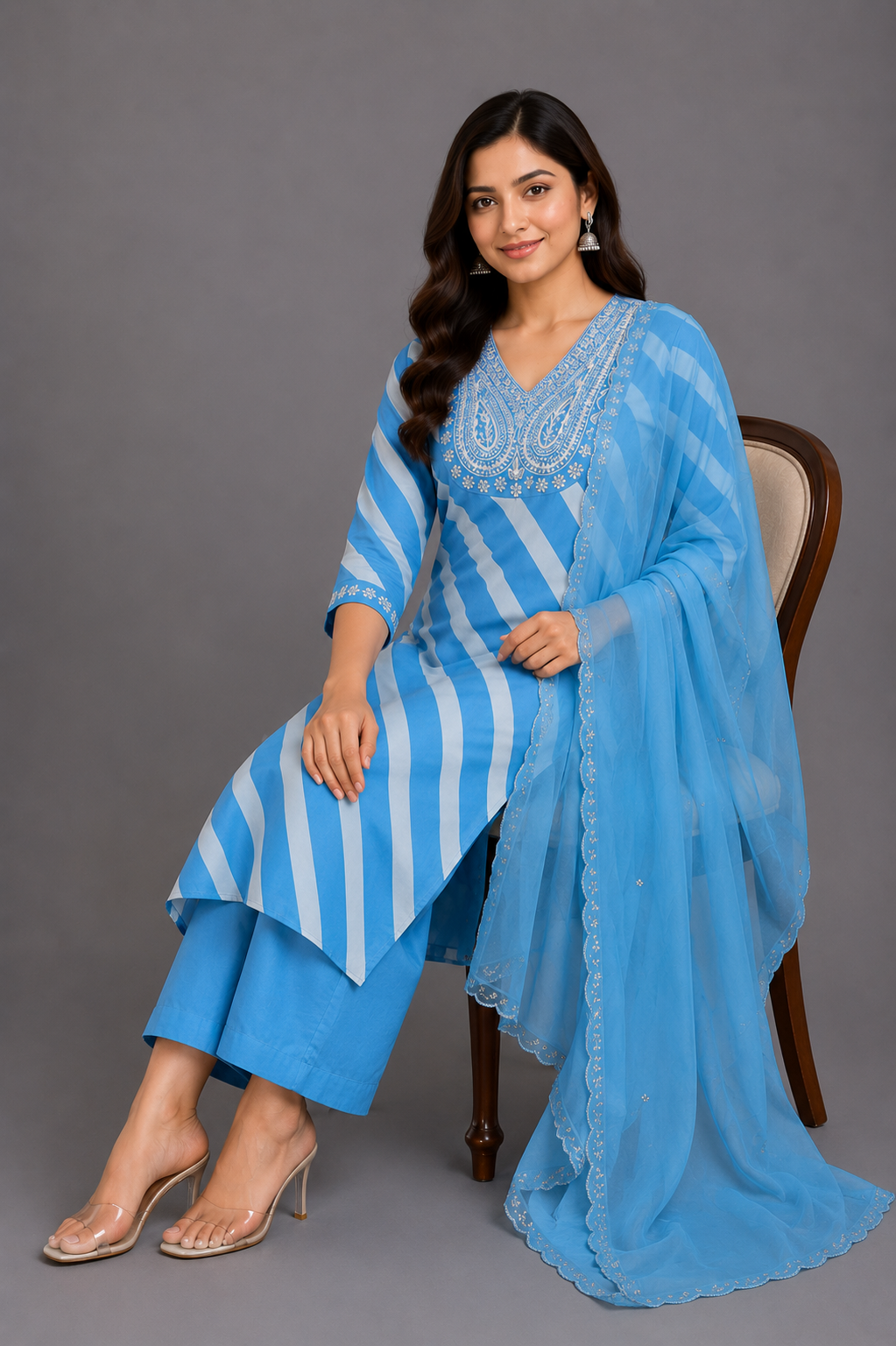 Festive Wear Crepe Blue Kurta Set - Code: KS2BL2