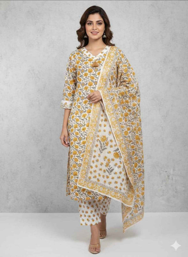 White Cotton Kurta Set - HAB Collections