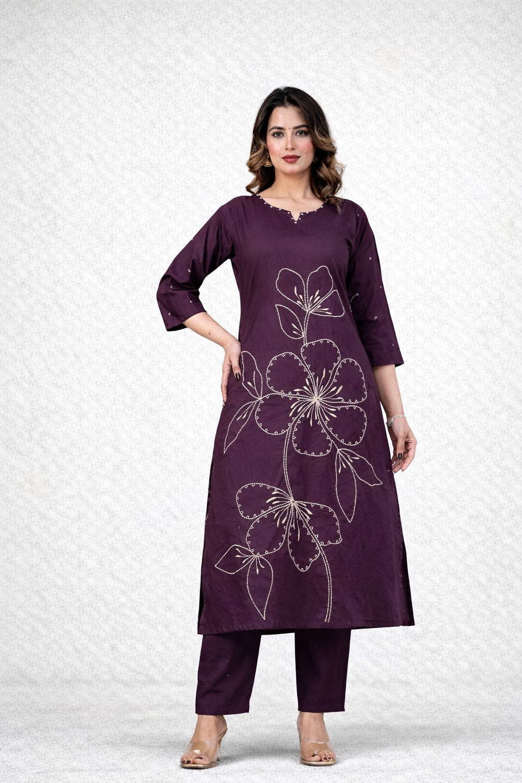Daily Wear Wine Kurta Set