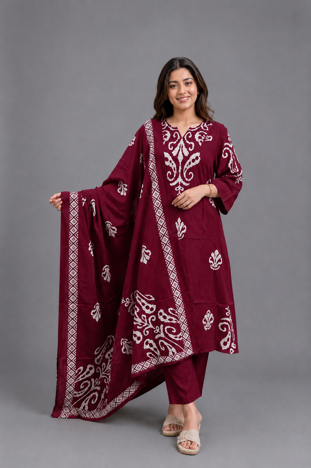 Daily Wear Wine Cotton Kurta Set - Code: KSWI2