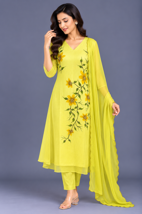Yellow Chinon Kurta Set · KSYE9
