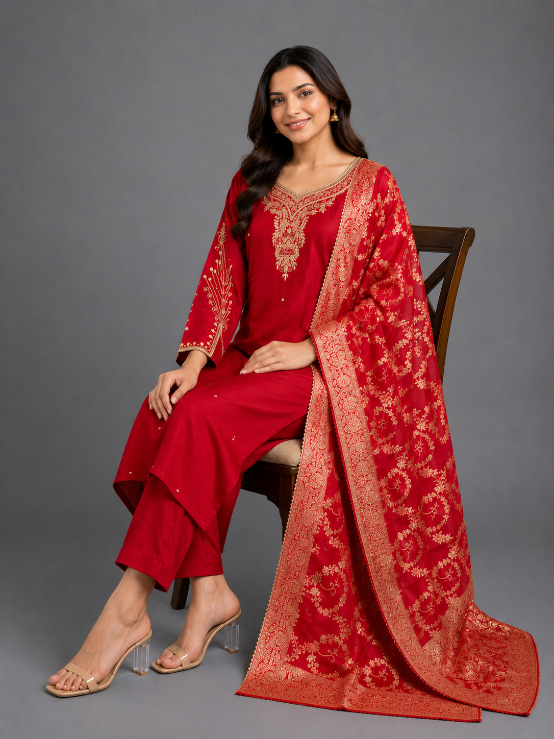Festive Wear Red Dola Silk Kurta Set - Code: PSKSRE